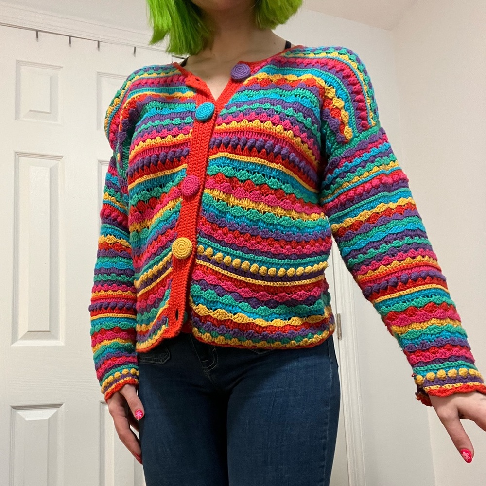 Vintage Rainbow Crocheted Cardigan